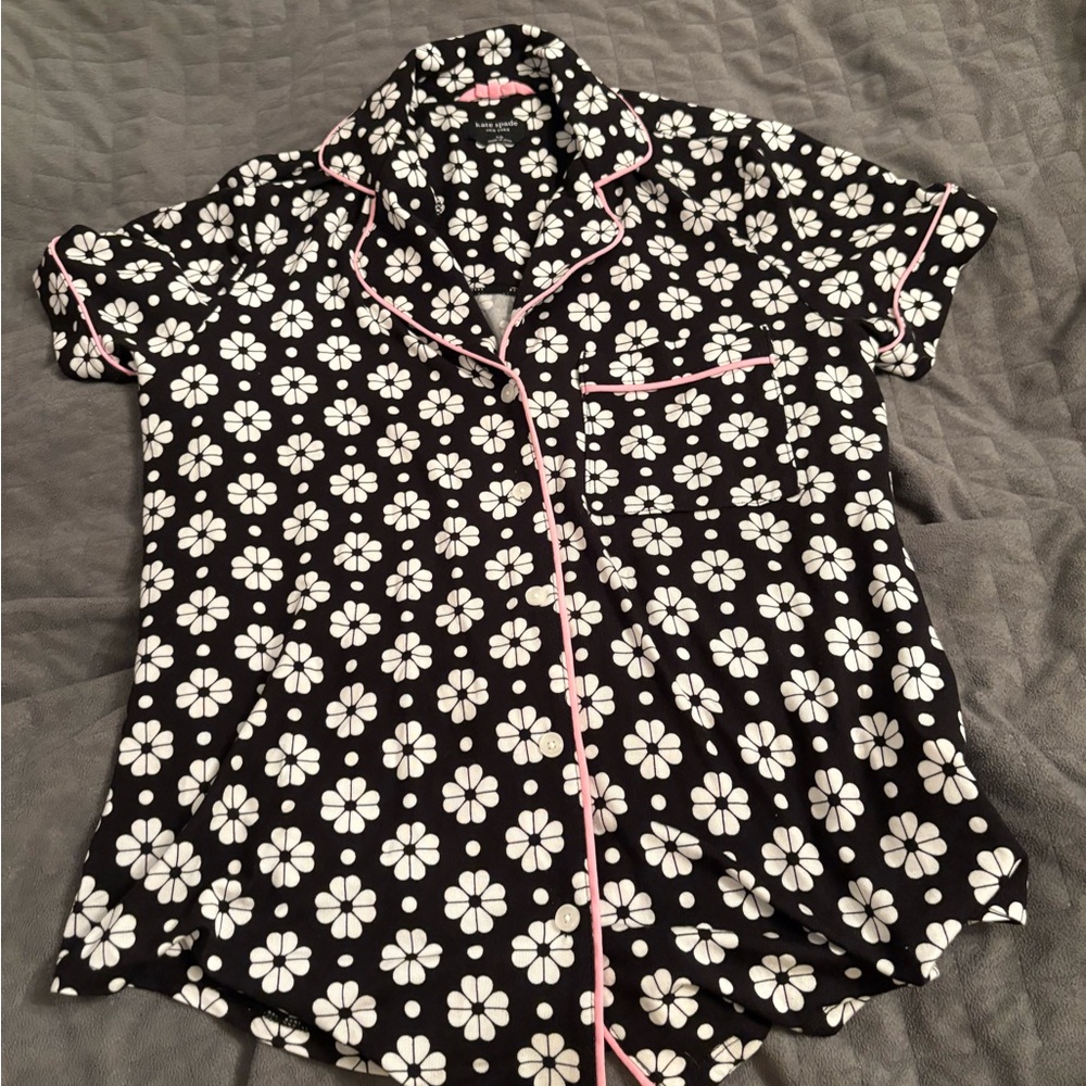 Kate Spade Black and White Floral Pajamas with Pink Accent